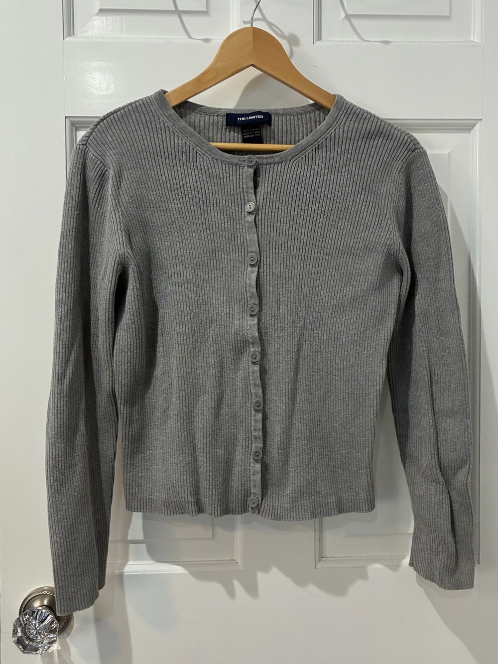 The Limited Light Gray Ribbed Button-Up Cardigan